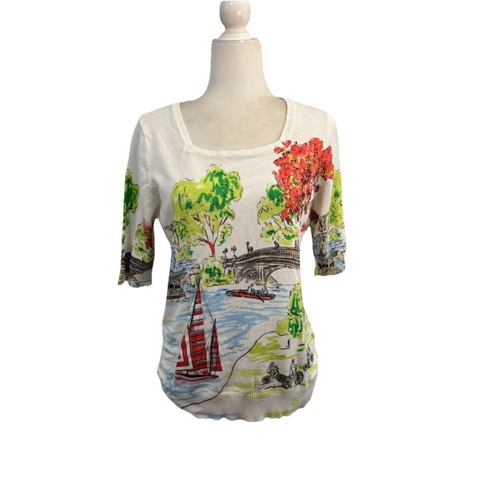 Joseph A. Square Neck Novelty Print Sweater Short Sleeve Women Medium